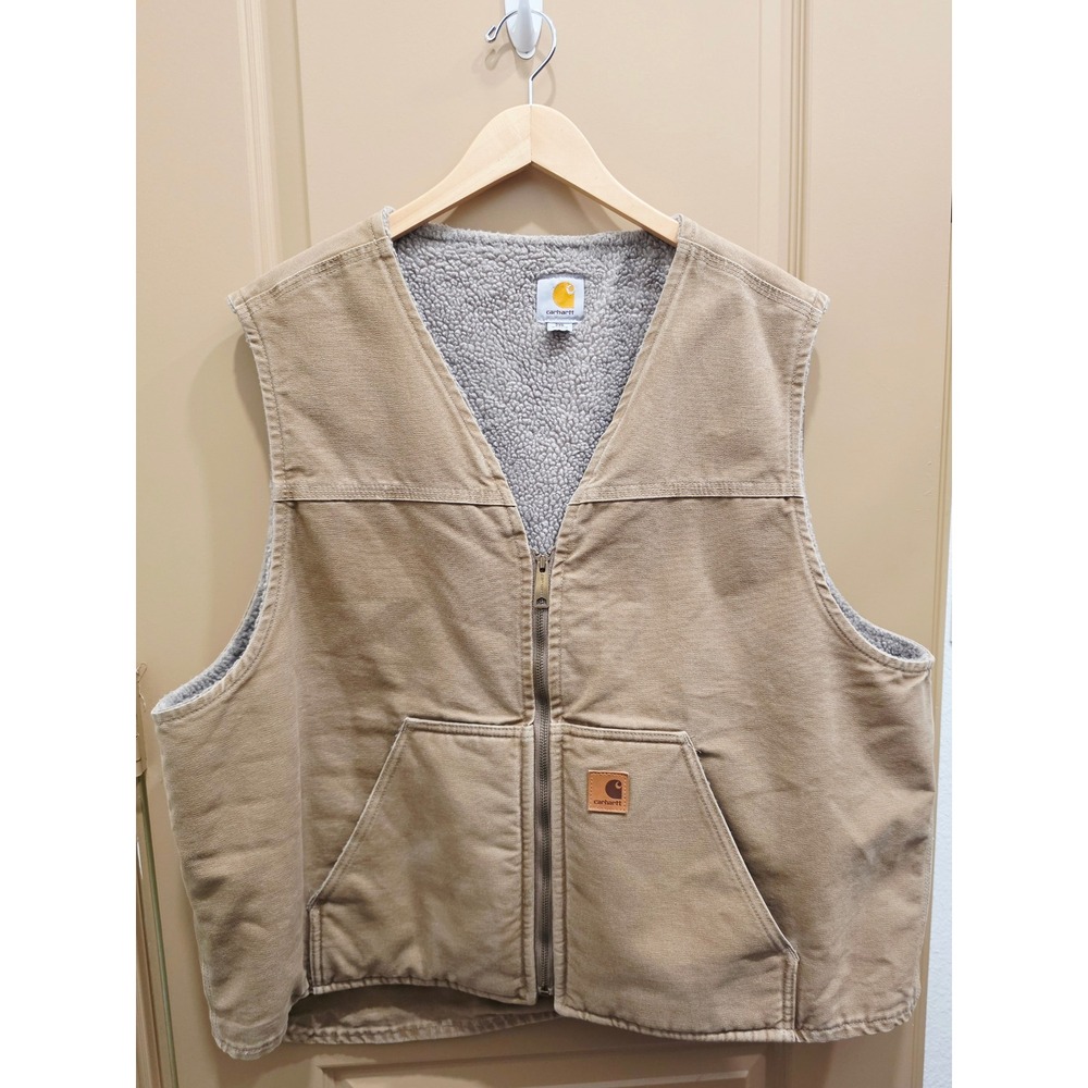 Carhartt V26 CML Sandstone Duck Canvas Vest Sherpa Lined Camel Tan Men's Vintage